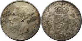 Europäische Münzen und Medaillen, Belgien / Belgium. 5 Francs 1873, Silber. KM 24. Vorzüglich, Flecken
