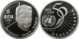 Europäische Münzen und Medaillen, Belgien / Belgium.50 Jahre UNO. 5 Ecu 1995, Silber. KM 200. Polierte Platte