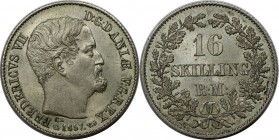 Europäische Münzen und Medaillen, Dänemark / Denmark. DÄNEMARK KÖNIGREICH. Frederik VII (1848-1863). 16 Skilling 1857, Kopenhagen. Münzmeister Georg W...