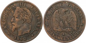 Europäische Münzen und Medaillen, Frankreich / France. Napoleon III (1852-1870). 2 Centimes 1862 A, Bronze. KM 796.4. Sehr schön