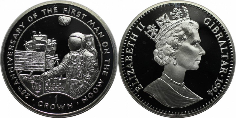 Europäische Münzen und Medaillen, Gibraltar. Erste Flagge auf Mond gepflanzt. 1 ...