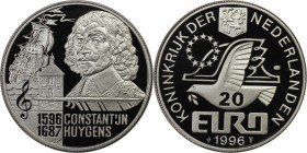 Europäische Münzen und Medaillen, Niederlande / Netherlands. Constantijn Huygens, 1596-1687. Medaille "20 Euro" 1996, Silber. KM X#128. Polierte Platt...