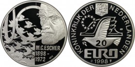 Europäische Münzen und Medaillen, Niederlande / Netherlands. M.C. Escher, 1898-1972. Medaille "20 Euro" 1998, Silber. KM X#152. Polierte Platte