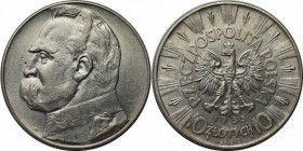 Europäische Münzen und Medaillen, Polen / Poland. Jozef Pulsudski. 10 Zloty 1935, Silber. 0.53 OZ. KM Y#29. Vorzüglich, Kl.Kratzer