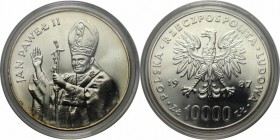 Europäische Münzen und Medaillen, Polen / Poland. Johannes Paul II. mit einem Kreuz. 10000 Zloty 1987, Silber. 0.46 OZ. KM Y#164. Stempelglanz