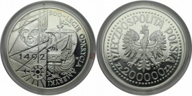 Europäische Münzen und Medaillen, Polen / Poland. 500 Jahre Entdeckung Amerikas. 200000 Zloty 1992, Silber. 1 OZ. KM Y#230. Polierte Platte