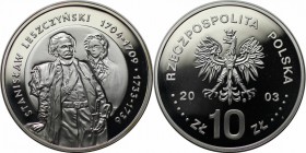 Europäische Münzen und Medaillen, Polen / Poland. Stanislaw Leszezynsky. Hüftbild. 10 Zloty 2003, Silber. 0.42 OZ. KM Y#475. Polierte Platte