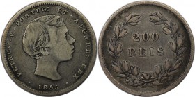 Europäische Münzen und Medaillen, Portugal. Pedro V. 200 Reis 1855, Silber. 0.15 OZ. KM 491. Sehr schön