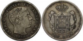 Europäische Münzen und Medaillen, Portugal. Pedro V. 500 Reis 1858, Silber. 0.37 OZ. KM 498. Sehr schön