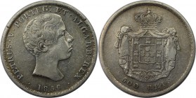 Europäische Münzen und Medaillen, Portugal. Pedro V. 500 Reis 1856, Silber. 0.37 OZ. KM 494. Sehr schön