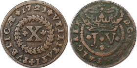 Europäische Münzen und Medaillen, Portugal. 10 Reis 1721, Kupfer. KM 191. Sehr schön-vorzüglich