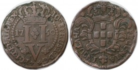 Europäische Münzen und Medaillen, Portugal. PORTUGIESISCHE BESITZUNGEN. AZOREN. Joseph I. von Portugal, 1750-1777. 5 Reis 1750, Kupfer. KM 2. Schön-se...