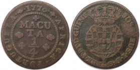 Europäische Münzen und Medaillen, Portugal. PORTUGIESISCHE BESITZUNGEN. ANGOLA. 1/4 Macuta 1770, Kupfer. KM 10. Sehr schön