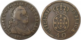 Europäische Münzen und Medaillen, Portugal. 40 Reis 1813, Bronze. KM 345.1. Sehr schön