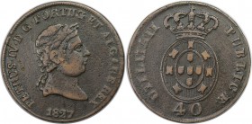 Europäische Münzen und Medaillen, Portugal. 40 Reis 1827, Bronze. KM 373. Sehr schön