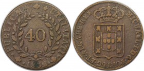 Europäische Münzen und Medaillen, Portugal. 40 Reis 1832, Bronze. KM 391. Sehr schön