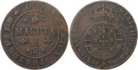 Europäische Münzen und Medaillen, Portugal. PORTUGIESISCHE BESITZUNGEN. ANGOLA. 1/2 Macuta 1853, Kupfer. KM 56. Sehr schön