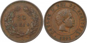 Europäische Münzen und Medaillen, Portugal. 20 Reis 1891, Bronze. KM 533. Vorzüglich