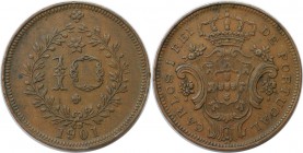 Europäische Münzen und Medaillen, Portugal. PORTUGIESISCHE BESITZUNGEN. AZOREN. Carlos I. 10 Reis 1901, Kupfer. KM 17. Vorzüglich