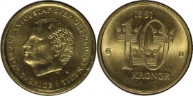 Europäische Münzen und Medaillen, Schweden / Sweden. Carl XVI. Gustaf. 10 Kronor 1991 D, KM 877. Vorzüglich, Winz.Kratzer