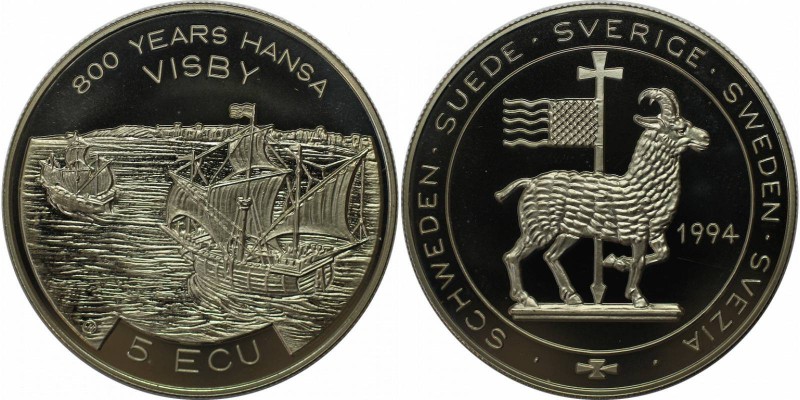 Europäische Münzen und Medaillen, Schweden / Sweden. 5 Ecu 1994. Stempelglanz