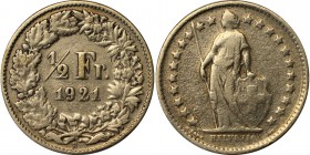 Europäische Münzen und Medaillen, Schweiz / Switzerland. Stehende Helvetia. 1/2 Franken 1921 B, Silber. Vorzüglich