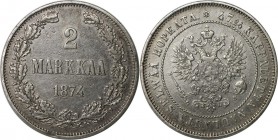 Russische Münzen und Medaillen, Alexander II (1854-1881), Finnland. 2 Markkaa 1874, Silber. Bitkin 623. Sehr schön - Vorzüglich