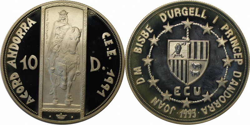 Weltmünzen und Medaillen , Andorra. 10 Diners 1995, 0.94 OZ. Silber. Polierte Pl...