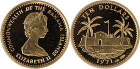 Weltmünzen und Medaillen , Bahamas. 10 Dollars 1971, 0.12 OZ. Gold. KM 26. Polierte Platte