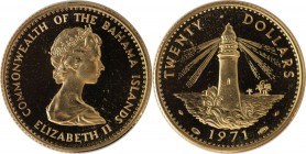 Weltmünzen und Medaillen , Bahamas. 20 Dollars 1971, 0.24 OZ. Gold. KM 28. Polierte Platte