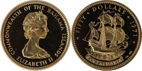Weltmünzen und Medaillen , Bahamas. 50 Dollars 1971, 0.59 OZ. Gold. KM 30. Polierte Platte