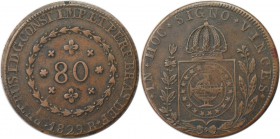 Weltmünzen und Medaillen, Brasilien / Brazil. 80 Reis 1829, Kupfer. KM 366.1. Sehr schön-vorzüglich