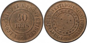 Weltmünzen und Medaillen, Brasilien / Brazil. 40 Reis 1908, Bronze. KM 491. Stempelglanz