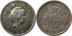 Weltmünzen und Medaillen, Brasilien / Brazil. 1000 Reis 1913, Silber. 0.29 OZ. KM 510. Vorzüglich