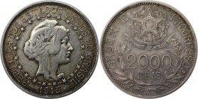 Weltmünzen und Medaillen, Brasilien / Brazil. 2000 Reis 1913, Silber. 0.58 OZ. KM 514. Sehr schön