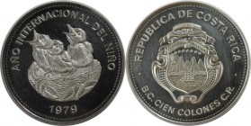 Weltmünzen und Medaillen, Costa Rica. Jahr des Kindes / Vögel im Nest. 100 Colones 1979, Silber. 1.04 OZ. KM 206. Stempelglanz