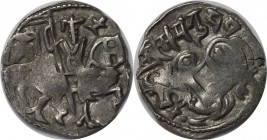 Weltmünzen und Medaillen , India. Medieval Afghanistan. AR Unit, ca. AD 903-15 Khudavayaka. 113-120. Humped bull seated Brahmi legend. Silber. Sehr sc...