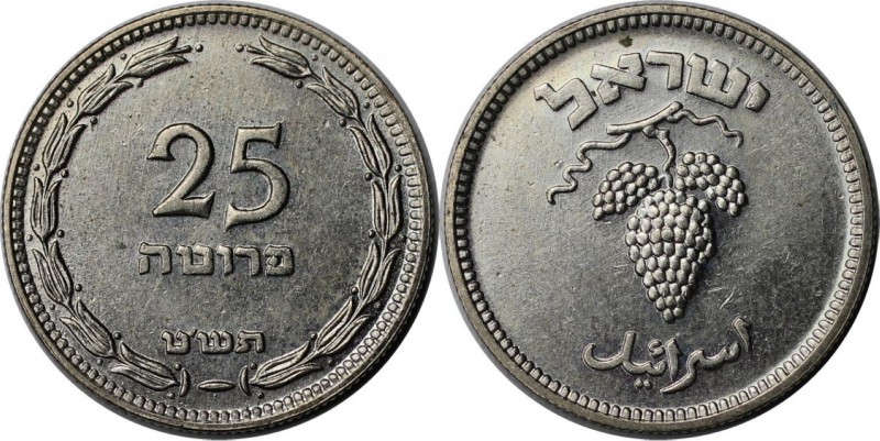 Weltmünzen und Medaillen , Israel. 25 Prutah 1949, Kupfer-Nickel. KM #12. Weintr...