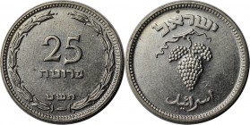 Weltmünzen und Medaillen , Israel. 25 Prutah 1949, Kupfer-Nickel. KM #12. Weintrauben mit Perle. Stempelglanz