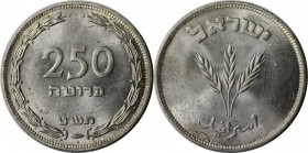 Weltmünzen und Medaillen , Israel. 250 Prutah 1949, 0.23 OZ. Silber. KM #15a. Stempelglanz