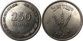 Weltmünzen und Medaillen , Israel. 250 Prutah 1949, Kupfer-Nickel. KM #15. Ähren ohne Perle. Stempelglanz