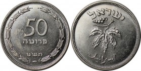Weltmünzen und Medaillen , Israel. 50 Prutah 1949, Kupfer-Nickel. KM #13.1. Weintrauben mit Perle. Fast Stempelglanz