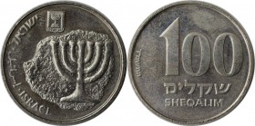 Weltmünzen und Medaillen , Israel. Chanukka - Leuchter. 100 Sheqalim 1985, Kupfer-Nickel. KM 146. Fast Stempelglanz