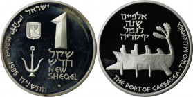 Weltmünzen und Medaillen , Israel. Hafen von Caesarea. 1 New Sheqel 1995, 0.43 OZ. Silber. KM 287. Proof Like