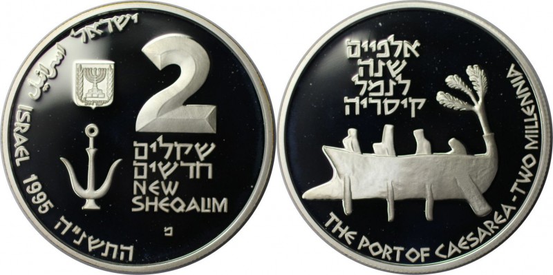 Weltmünzen und Medaillen , Israel. Hafen von Caesarea. 2 New Sheqalim 1995, 0.93...