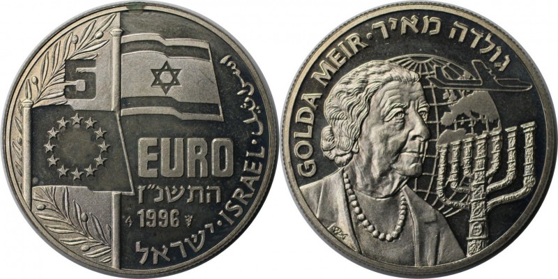 Weltmünzen und Medaillen , Israel. "Golda Meir". 5 Euro 1996, Kupfer-Nickel. Ste...