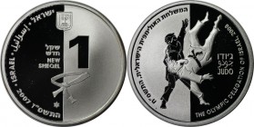 Weltmünzen und Medaillen , Israel. Judo in Israel - RS: der Gürtel. 1 New Sheqel 2007, 0.43 OZ. Silber. KM 426. Proof Like. Auflage nur 1160 Stück