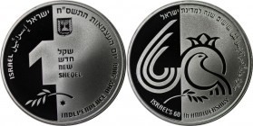 Weltmünzen und Medaillen , Israel. 60 Jahre Israel - Nill in Zahl 60 symbolisiert Granatapfel. 1 New Sheqel 2008, 0.43 OZ. Silber. KM 441. Proof Like....