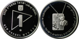 Weltmünzen und Medaillen , Israel. Zu Ehren der Reservisten (Blechmarke und Teddybär). 1 New Sheqel 2008, 0.43 OZ. Silber. KM 442. Proof Like. Auflage...