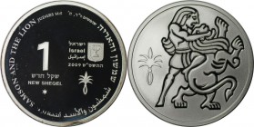 Weltmünzen und Medaillen , Israel. Samson und der Löwe. 1 New Sheqel 2009, 0.43 OZ. Silber. KM 463. Proof Like. Auflage nur 1800 Stück